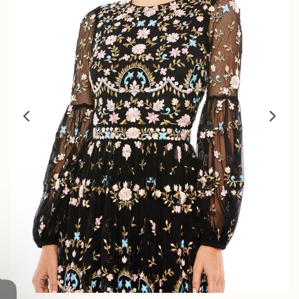 Mac Duggal Black Dress with Floral Embroidery